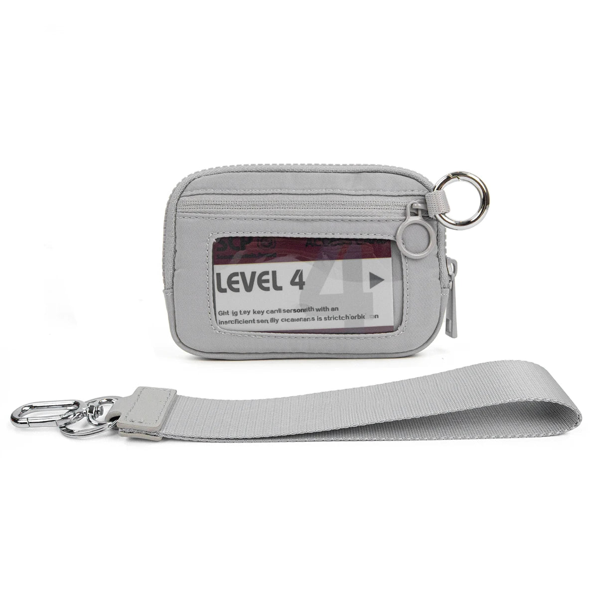 Silver checkered wallet with an ID window and a matching strap