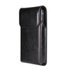 Black leather belt loop phone case for iPhone shown vertically