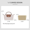A 1:1 curved design of a beige felt mini bag insert or organizer pouch for handbags.
