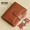 Brown casual style leather wallet with RFID blocking features and cards inside
