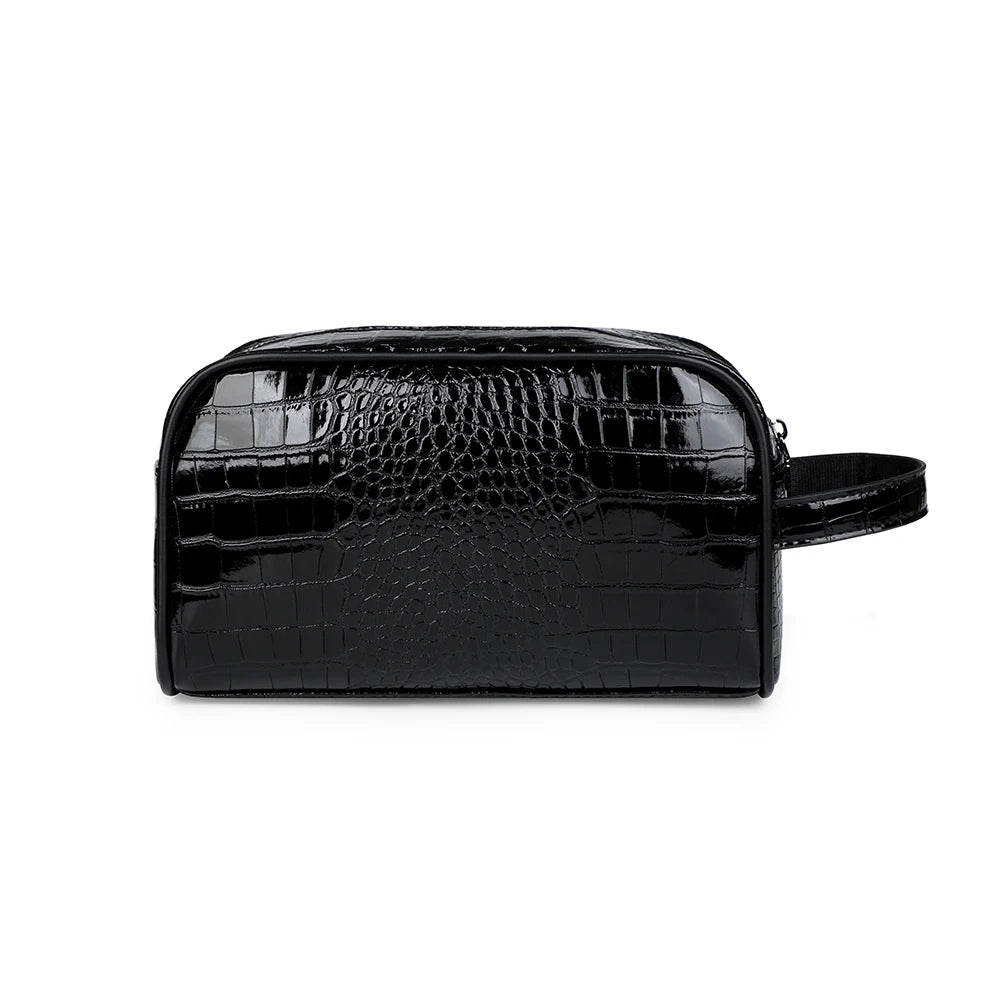 Black men's PU leather clutch handbag with a crocodile texture.