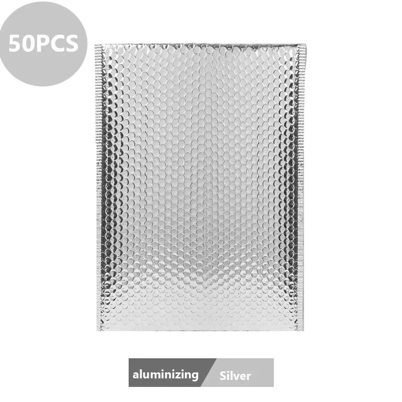 50 pieces of silver aluminumized holographic bubble mailers with self-seal closure