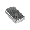 A compact metal cigarette case with a textured, striped pattern.