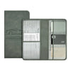 A dark gray PU leather car document organizer with clear pockets and a VIP section.