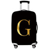 Black thick elastic luggage protective cover with a gold letter G on the side