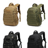 A tactical waterproof backpack shown in olive green and black camouflage patterns.