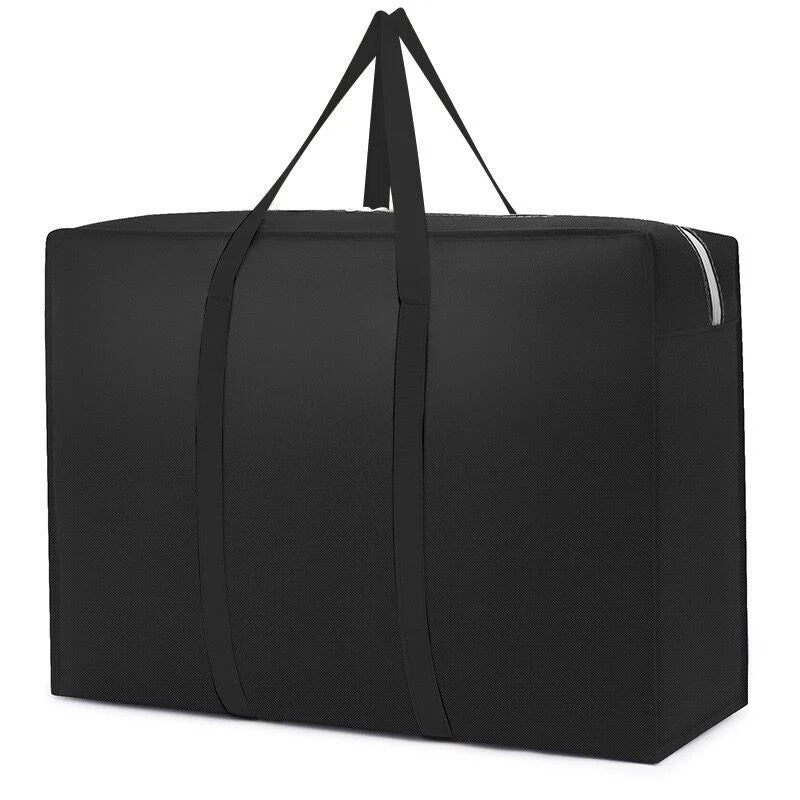 A black extra-large foldable waterproof moving and travel storage bag with carrying handles.
