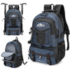 A dark blue waterproof 40L hiking backpack shown in multiple views.