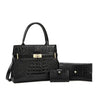 Black PU leather shoulder handbag set with a gold accent and matching clutch.