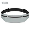 Grey and black slim waterproof running waist pack shown from above