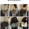A series of photos showing a beige nylon tote bag worn by a woman in various styles and colors.
