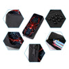 A set of three black and red cartoon spider themed backpacks for kids shown in various angles.