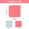 Pink and blue silicone reusable sandwich and lunch containers shown with size reference
