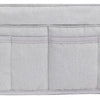 A light gray handbag and purse organizer insert with multiple divided pockets.