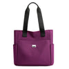 A deep purple nylon shoulder tote bag with black straps.