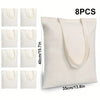 Huit sacs en toile de coton blancs en vrac, montrés dans différentes tailles et angles.