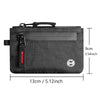 Black RFID blocking travel wallet with a carabiner clip shown flat.