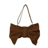 A brown elegant pleated bow crossbody tote bag with thin straps.