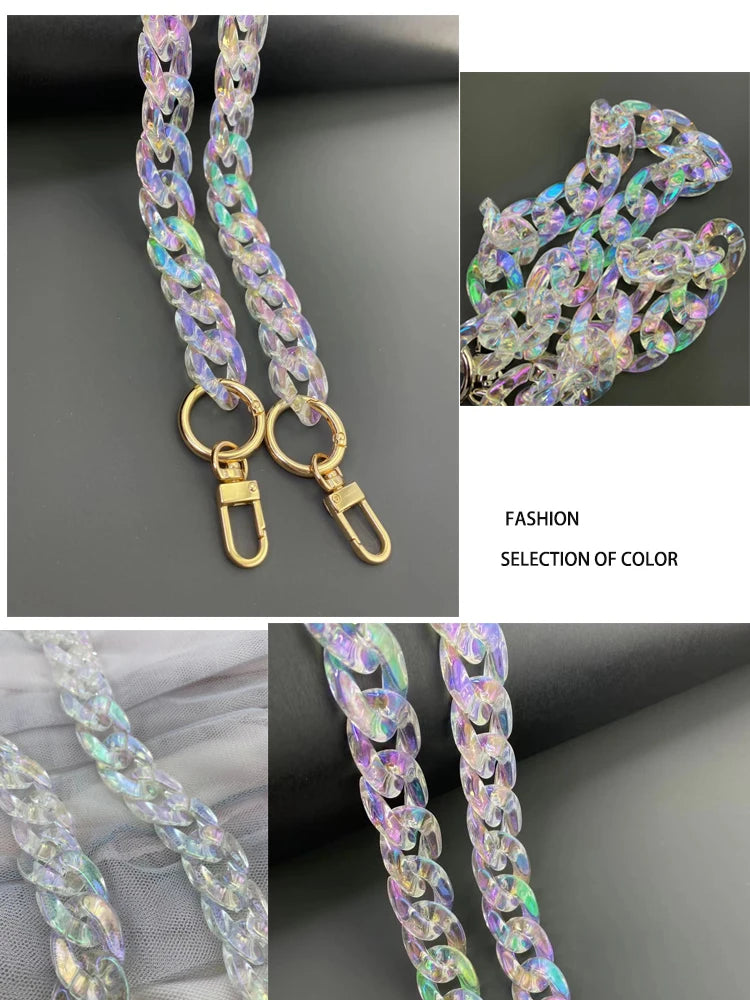 Iridescent acrylic chunky chain strap in various shades of purple and green for bags and jewelry