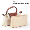 Insert organisateur de sac en cuir beige pour le sac Longchamp Mini.