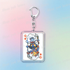 Keychain featuring a chibi Deltarune poker card design with various characters and symbols.