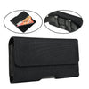 Black nylon phone pouch with a belt clip and an inset showing a credit card.