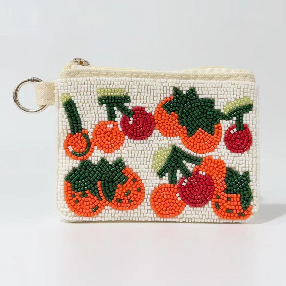 Boho Beaded Coin Purse with Coconut Tree Design