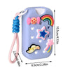 A light blue EVA protective case for a hand sanitizer spray featuring a rainbow charm and a star charm attached to a pink key