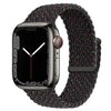 A black braided solo loop stretch band for an Apple Watch displayed on a white background.
