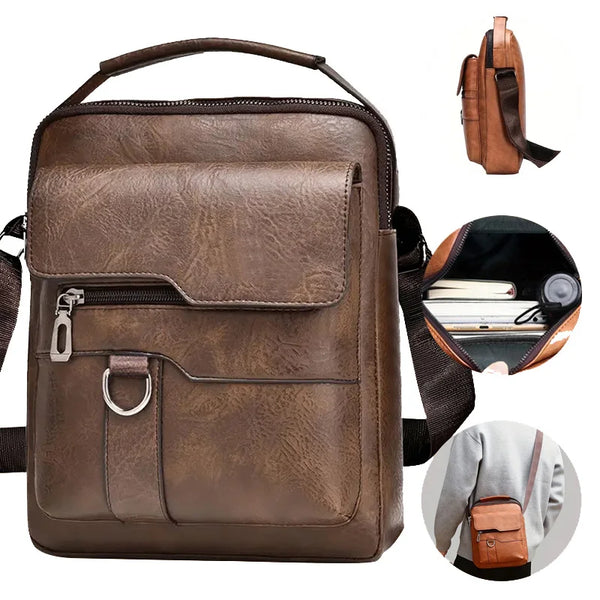 Braune Leder-PU-Crossbody-Tasche für Herren mit separates Beutel und gefalteter Version