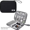 Black portable digital organizer storage pouch with a clear zippered case and an open compartment for wires and accessories