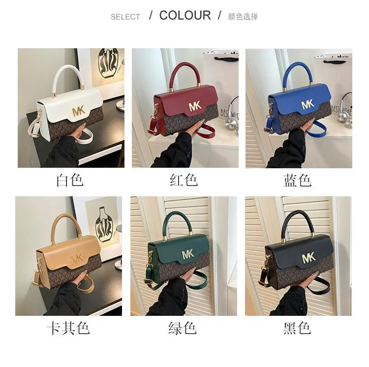 A collection of Michael Kors women's classic letter square crossbody bags in various colors including white, red, black, and 