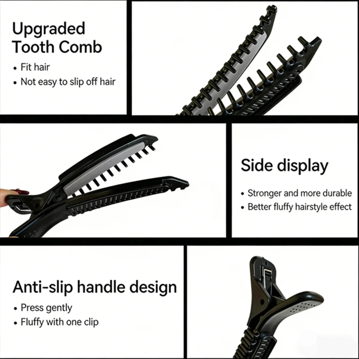 Un ensemble de pinces à cheveux professionnelles noires antidérapantes, avec dents améliorées et anti-dérapage.
