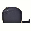 A dark navy blue faux leather multi-card wallet with a cartoon cat design and gold-toned zipper.