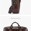 A brown genuine cowhide leather briefcase bag shown from the side and back.