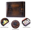 A brown leather wallet featuring a special card slot design, 3D embossed design, and transparent ID window.