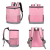 Pink heavy duty leak-proof cooler backpack shown in multiple views