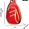 Red medical crossbody bag with yellow accents shown from the back and side.