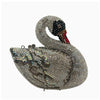 Pochette à clochette en cristal argenté en forme de cygne avec une tête à motifs sombres.