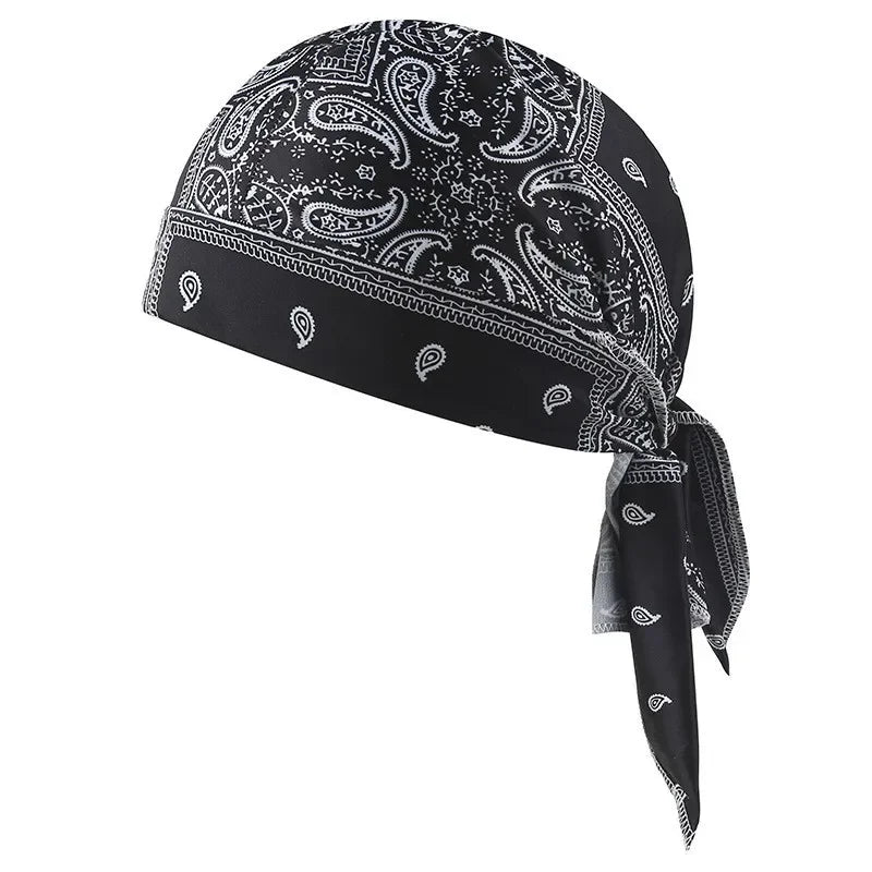 Black paisley patterned adjustable pirate style sports headband