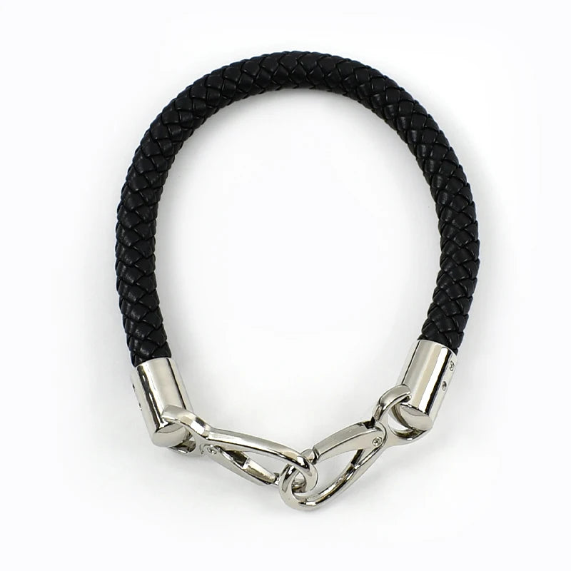 Black braided PU leather replacement bag strap with silver metal buckles