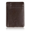 A dark brown slim PU leather card holder wallet shown from the front.