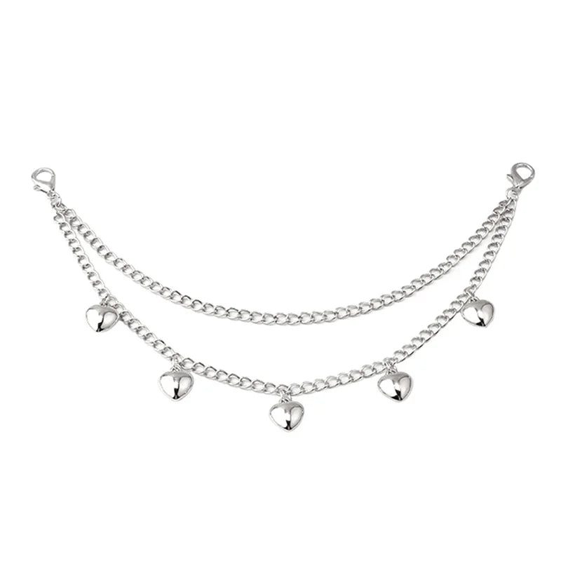 Silver multi-layer chain strap with heart pendants for bags