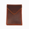 A brown genuine cowhide leather wallet folded and displayed against a white background.