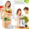 A woman holds an insulated food delivery bag filled with fresh produce and groceries.