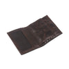 A dark brown genuine leather bifold wallet for men shown from above.