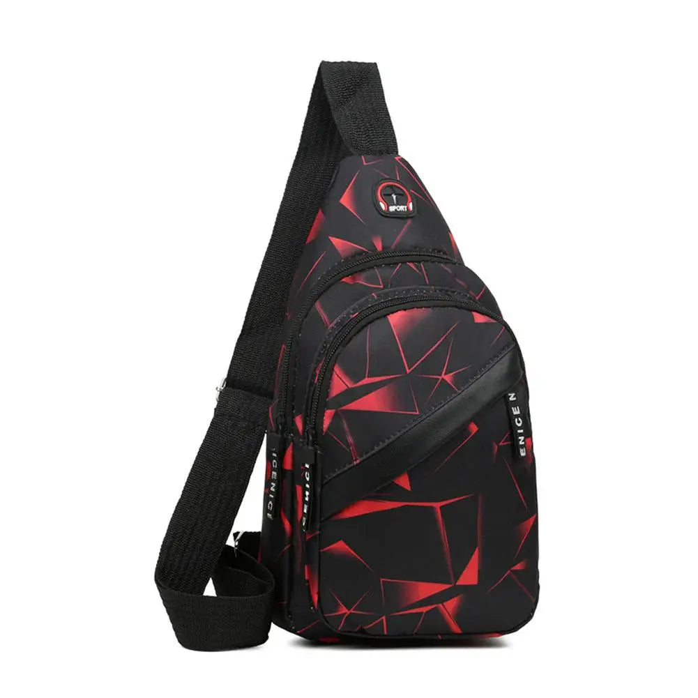 Black and red geometric patterned waterproof crossbody chest bag for men
