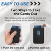 Demonstration showing two ways to take cards out of a wallet: pushing and pulling the card out.