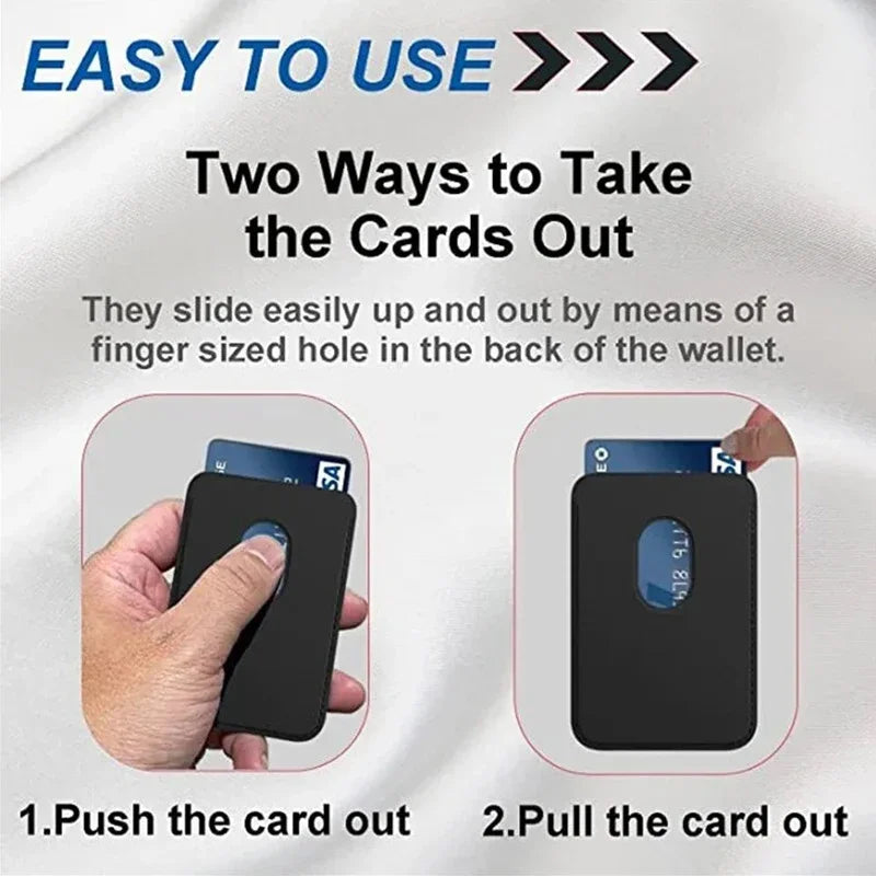 Demonstration showing two ways to take cards out of a wallet: pushing and pulling the card out.