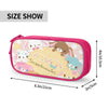 Pink fabric pencil case featuring a pattern of cute cartoon bunnies and sweet yellow accents.
